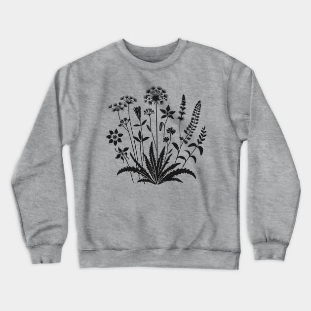 Elegant Wildflowers Silhouette Crewneck Sweatshirt by Black & Bloom 